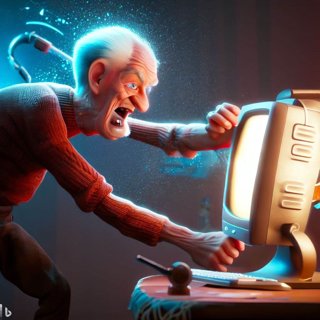 An old man fighting a PC